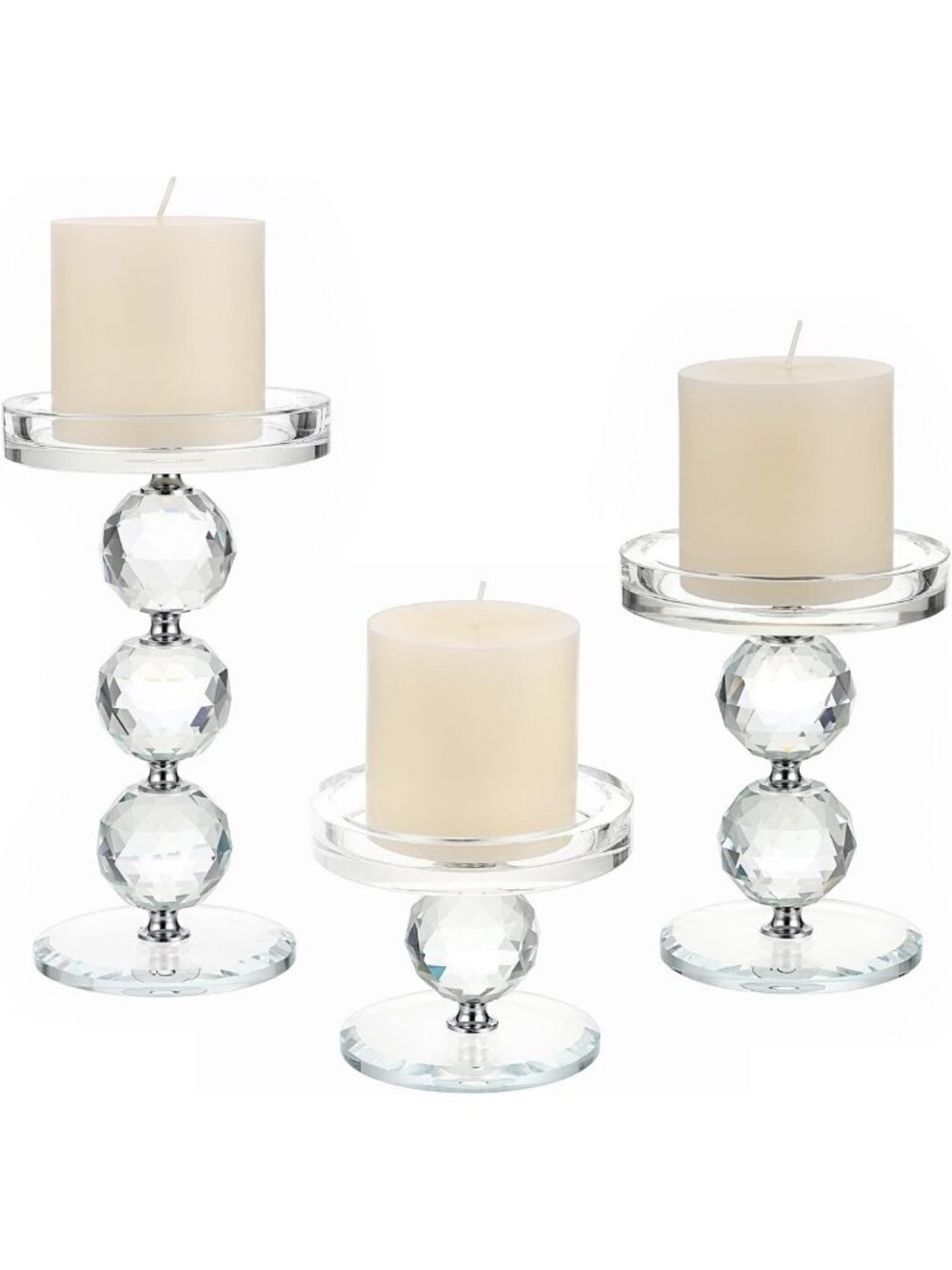 Elegant Crystal Glass Pillar Candle Holders Set - Perfect for Home Decor